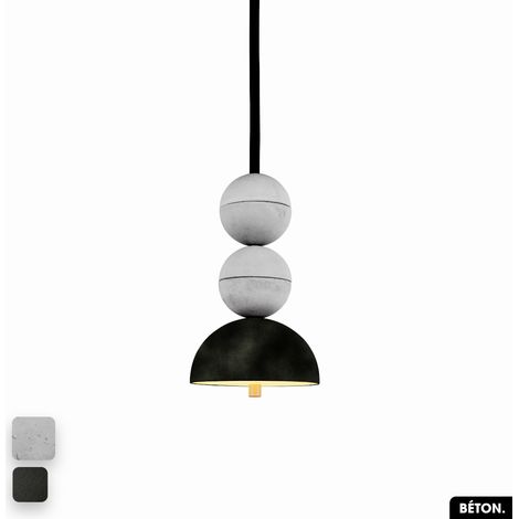 Lampe de suspension en béton velours - BOSFOR CONCRETE VELVET BLANC - OLIVE 2 BALLES LED 14W (1/2)