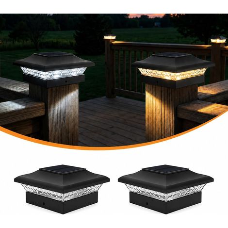 Lot de 2 Solaires Capuchon pour Poteau de carré 9x9cm 10x10cm, IP65 Étanche Solaires Capuchons de Clôture Solaire Poteaux de Clôture Solaire Cap Light pour poteau clôture(3000K/6000K) (1/5)