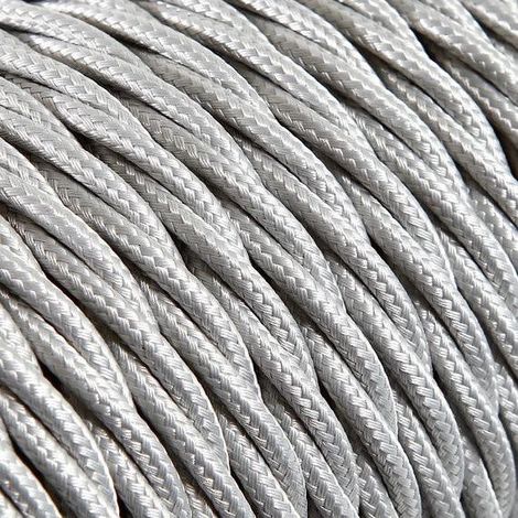 Câble Electrique Argent en Textile Torsadé 3x0.75mm² - Fil Electrique Tissu