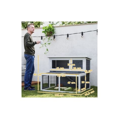 Clapier gris pour lapins à 2 niveaux en bois massif avec toit rabattable et protection hivernale pour jardin et extérieur (1/5)