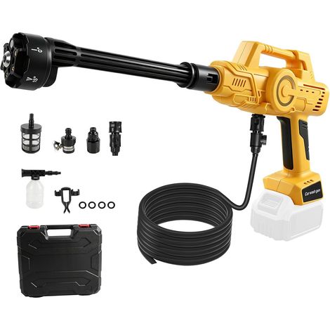 Nettoyeur haute pression sans fil, 21 000 tr/min, 69 bar, portable avec buse 6 en 1 pour nettoyer les sols, clĂ´tures et murs de voiture, jaune (1/5)