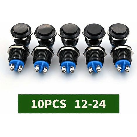 10 Stück EIN-(AUS) 19-mm-Hochkopf-Netzschalter aus Metall, 2-polige Hochleistungs-Drucktastenschalter mit Schraubklemmen, für Boot/Automobil, Industrie E (1/5)