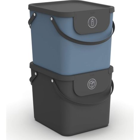 Jeu de 2 systèmes de tri des déchets 40l pour la cuisine, Plastique (PP) sans BPA, anthracite/bleu, 2 x 40l (40.0 x 35.8 x 34.0 cm) (1/5)
