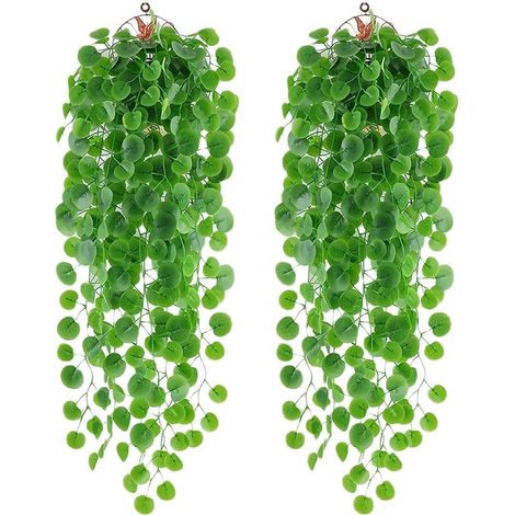 2Pcs Plantes Artificielles Plantes Suspendues Artificielles Faux Feuille Verte Lierre Vigne Plantes Murales Suspendue Faux Lierre pour Jardin, Panier Suspendu, Couloir, Décoration Murale (1/5)
