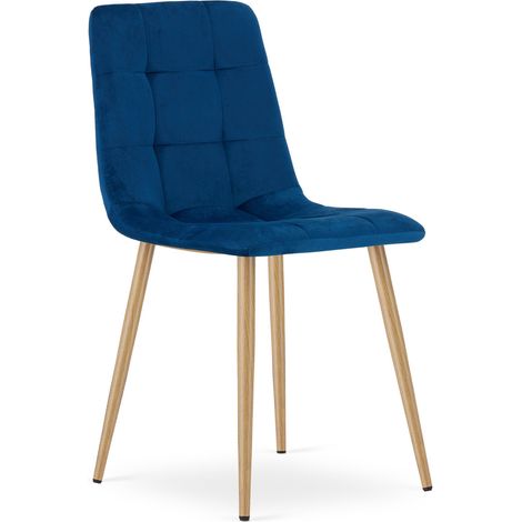 Sedia Kara in velluto blu scuro con gambe effetto legno (1/5)
