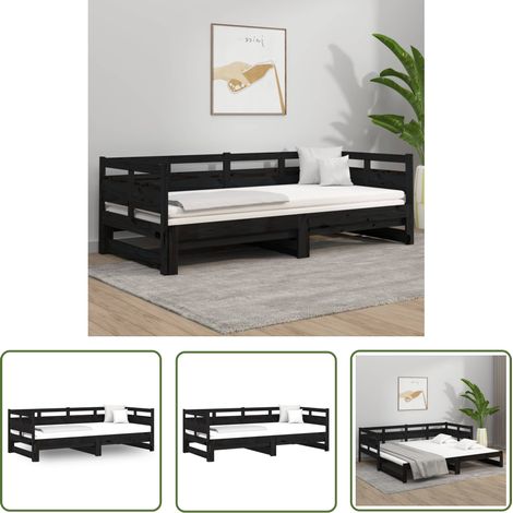 The Living Store Lit coulissant sans matelas noir 2x(90x190) cm - Canapé Lit - Lit Invité - Lit Tiroir - Meuble Pliable - Lit Compact (1/5)