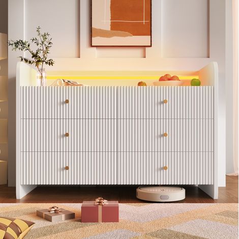 Buffet avec éclairage LED, 6 tiroirs, 120 x 40 x 75 cm, blanc HAVRYA (1/5)