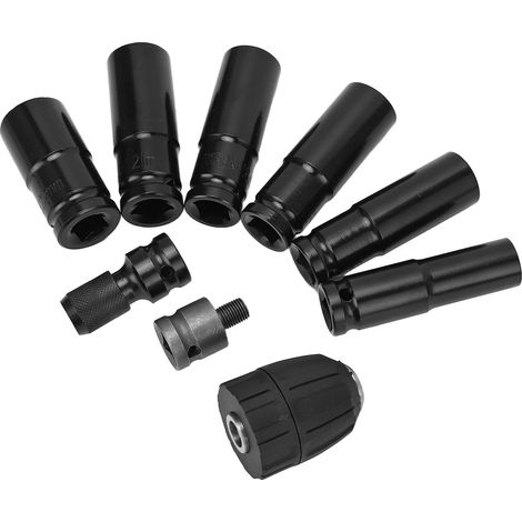 Ensemble de 9 pièces comprenant une clé à douille pneumatique, une clé à vis et écrou de 1/2", une clé électrique, une perceuse à douille hexagonale allongée et un tournevis pneumatique. (1/5)