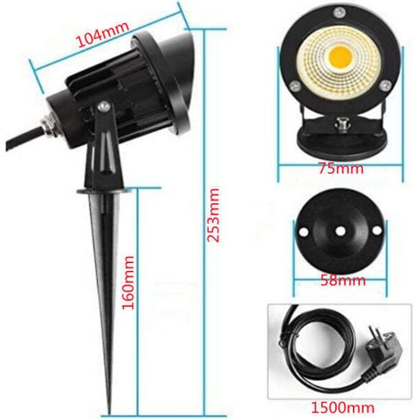 9W LED Outdoor Spotlight with Ground Spike, 3000K-3300K, 900lm, LED Outdoor Spotlight with Ground Spike, Waterproof Garden Lamp, IP65, Warm White, 2 Pack [Energy Class A++] (1/3)