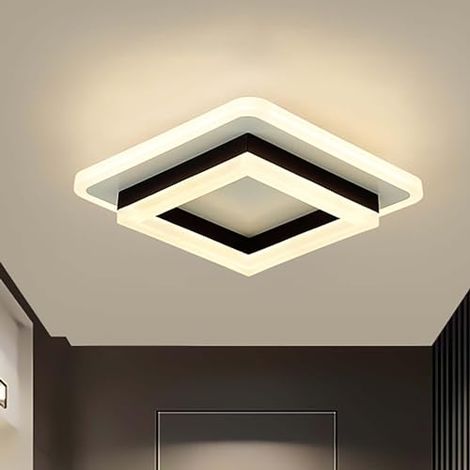 AUTRUCKER Plafonnier LED minimaliste moderne, abat-jour en acrylique, installation encastrée,design carré noir,lumière chaude [installation encastrée] (1/5)