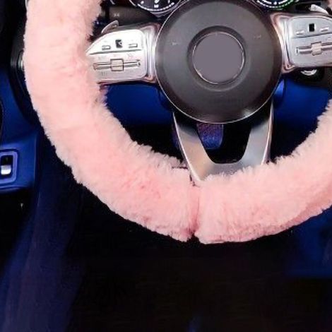 Housse de volant en peluche douce et chaude de 38 cm (15 pouces), antidérapante et mignonne, pour voiture de type 2, rose. (1/4)