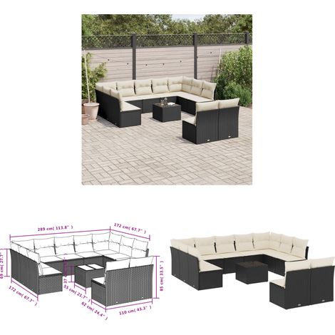 Salon de jardin 12 pcs avec coussins noir résine tressée - Ensemble Salon De Jardin - Mobilier De Jardin - Canapé D'extérieur - Résine Tressée - Rotin Synthétique - Home & Living (1/3)
