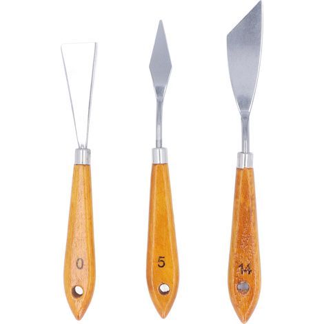 Hängender Edelstahl-Spachtel mit Buchenholzgriff und Acrylform für Ölmalerei (1/5)