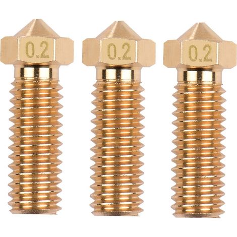 3 Stück 3D-Drucker-Extruder-Messing-Vulkandüse M6-Gewinde, Druckkopf 0,2 mm Ausgabe für Sidewinder X1-0,2 mm-Gold