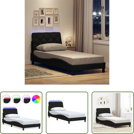 LED-Leuchten - Bettgestell mit LED ohne Matratze Schwarz 80x200 cm Stoff (1/5)
