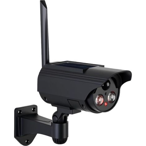 Caméra solaire factice simulée avec détecteur de mouvement, caméra de surveillance avec lampe LED puissante comme protection anti-effraction, 3 modes, IP65 pour l'intérieur et l'extérieur