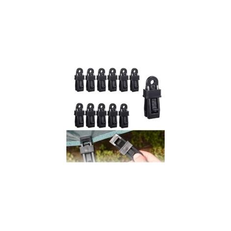 12 pièces Clips de bâche, Clips pour voiles d'ombrage, Jeu de Pinces de Support de bâche, Jeu de Pinces de bâche, Pinces de Tension, pour Tente, auvents, couvertures, voiles d'ombrage (Noir)  - Crezuo