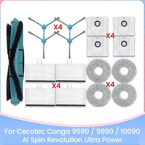 17-teiliges Set für Cecotec Conga 9590/9990/10090 AI Spin Revolution Ultra Power: Bürste, HEPA-Filter, Tuch und Staubbeutel.