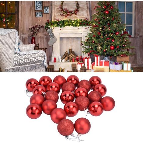 24 rote Glitzer-Weihnachtskugeln, 6 cm, für Weihnachtsbaum, Partydekoration, Zuhause, Büro (1/5)