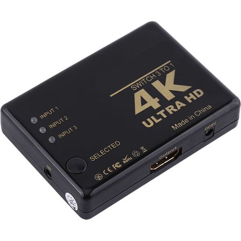 Commutateur/amplificateur/sélecteur HDMI 3 ports 4K Ultra HD/1080p avec télécommande (1/5)
