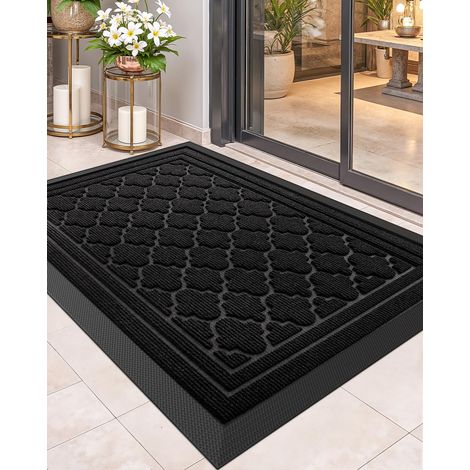 Color G Paillasson Exterieur Entree 43.5x75cm, Tapis Exterieur Resistant Pluie, Tapis d'entree Lavable, Tapis de Porte Antiderapant pour Couloir, Chambre, Balcon, Jardin - Noir (1/5)