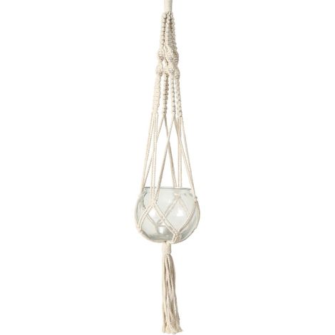 Blumenampel mit Makramee und Glastopf, 83 cm, MAKRAMEE