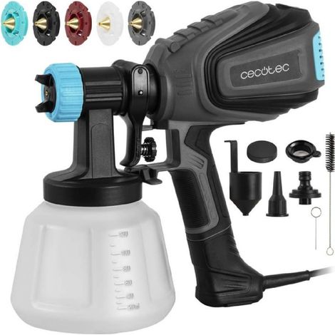 Cecotec Pistola de Pintura TotalPaint 750 con 700W de Potencia, Incluye 5 Boquillas, Capacidad de 1200ml, Caudal Máximo de 1000m (1/5)