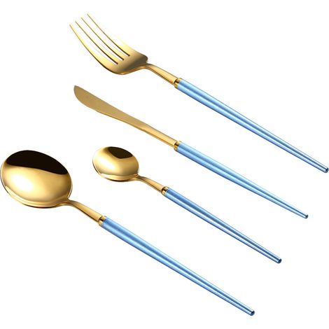 Couverts - Ensemble De 4 Pièces En Acier Inoxydable - Doré - Pour Usage Quotidien Et Occasions Spéciales - 4 Pièces (1/5)