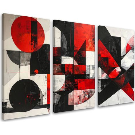 Set de tableaux sur toile  Abstraction rouge formes 3 x 60x120 (1/4)