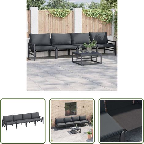 Terrassensofa - Gartensofa-set mit Kissen 4 pcs Schwarz Stahl (1/5)