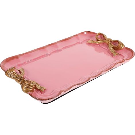 Plateau Décoratif en Résine Orange et Rose, Plateau à Bibelots avec Nœud, Plat de Service à Dessert Polyvalent, pour Décoration Intérieure et Rangement Bijoux, 29 Cm (1/5)