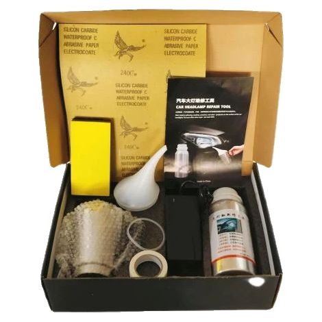 Kit de restauración de faros, líquido de 800 ml, juego completo de herramientas, caja de cartón. (1/2)