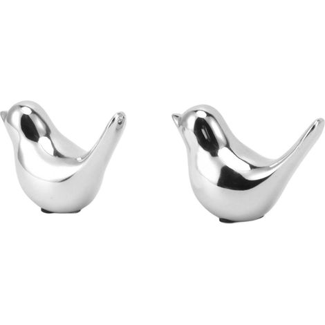Lot de 2 figurines d'oiseaux en céramique plaquée argent, style nordique moderne et abstrait, pour la décoration de la maison ou du bureau. (1/5)