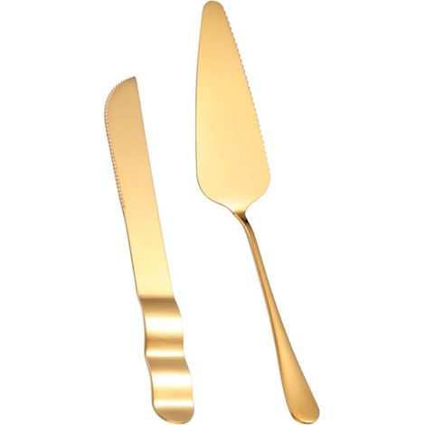 Ensemble de 2 Pièces pour Gâteau : Couteau à Gâteau et Fourchette, Pelle à Pâtisserie, Pelle à Pizza, Ustensiles de Service, Cuillère à Dessert (1/4)