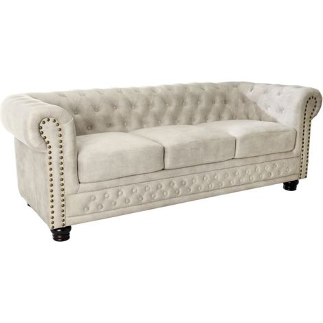 Sofa EDGAR – Champagnerweiß – 3-Sitzer – Barockstil Samt