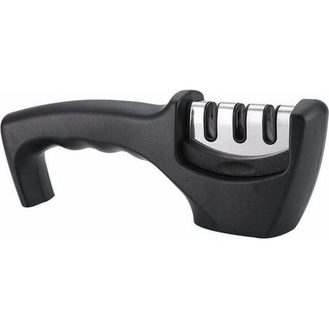 Knife Sharpener, 3-in-1 Professional Knife Sharpener, Manual Knife Sharpener, Knife Sharpener for Stainless Steel Knives of All Sizes (Black) (1/5)