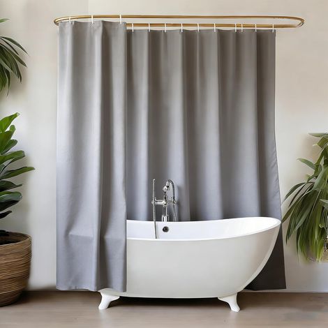 Rideau de douche 240 x 200 cm, gris clair, en textile, lavable, largeur 240 x hauteur 200 cm (1/5)