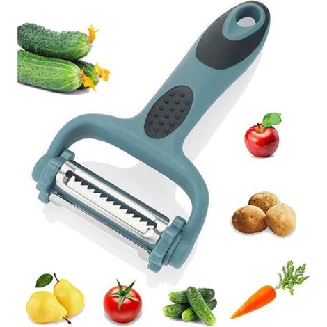 Éplucheur à légumes - Multifonctionnel - Rotatif - Acier inoxydable - Design ergonomique - Couleur bleue (1/4)