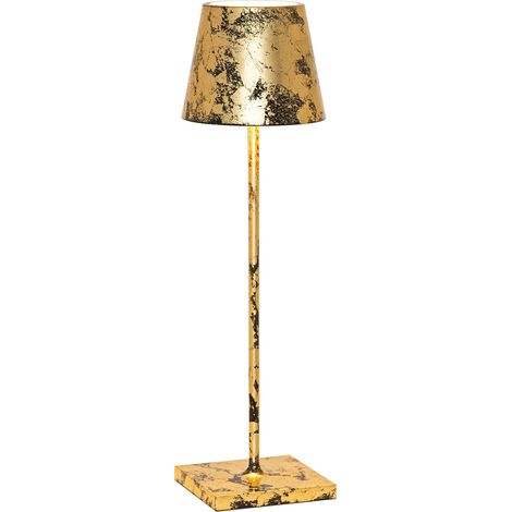 Lampada a led da tavolo Poldina Pro Nera Foglia Oro Craquelè ricaricabile e dimmerabile con batteria fino a 12 ore (1/2)