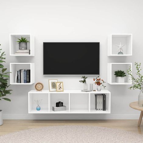 vidaXL Juego de muebles de salón 5 piezas madera ingeniería blanco (1/5)