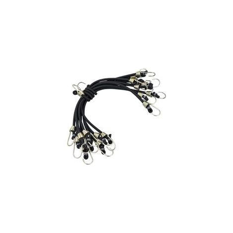 Tendeur Elastique avec Crochet, 10 Pcs 25cm Sangles de Rangement Robustes, Universels Robustes Tendeurs Sandow, Sangles de Tension Multifonction pour Vélos Et Tentes, Sangle à Bagage, Noir (1/5)