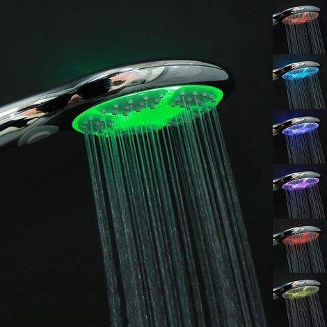 LED Duschkopf mit 7 Farben und 3 Strahlarten, wasserbetrieben (1/5)