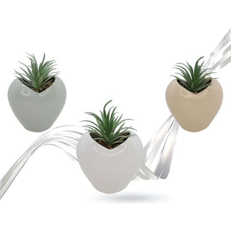 TrAdE Shop Traesio - Vaso Portapiantine Di Ceramica A Forma Di Cuore Con Piantina Grassa Artificiale 9013137 - (1/2)