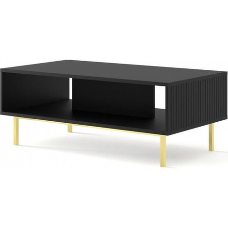 Table basse Ravenna avec cadre doré - Noir mat - L 90 x P 60 x H 45 cm - Livraison gratuite (1/3)