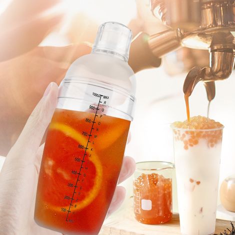 Auslaufsicherer, transparenter Cocktailshaker aus PC-Harz mit Skala (1000 ml) (1/5)