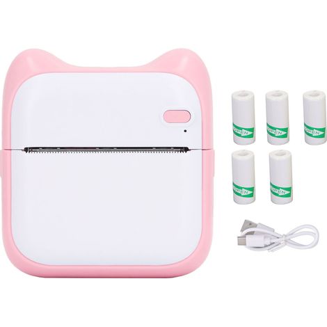 Imprimante thermique portable Bluetooth rose avec rouleau de papier pour notes d'erreurs, machine d'impression compacte (1/5)