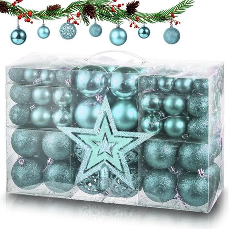 Weihnachtskugel-Set, 101-teilig, Weihnachtsbaumschmuck, blaue Weihnachtskugel, mit sternenverzierter Baumspitze, perfekt für die Weihnachtsdekoration im Innen- und Außenbereich