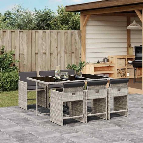 Ensemble à manger de jardin et coussins 7 pcs-Salon de jardin gris clair rotin 433935 (1/5)