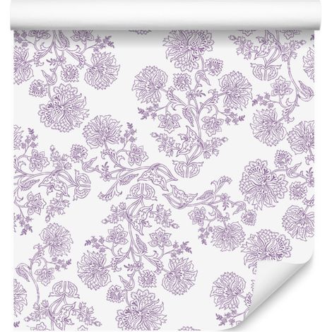 Carta da parati con fiori bianchi, grigio chiaro e viola per soggiorno e camera da letto 50x1000 (1/5)