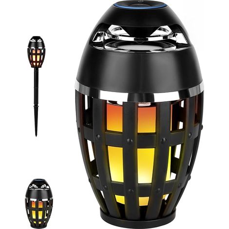 Haut-parleur Bluetooth pour l'extérieur, portable, LED, avec effet flamme, sans fil, étanche, lampe de table, camping, terrasse, jardin, fête (1/5)